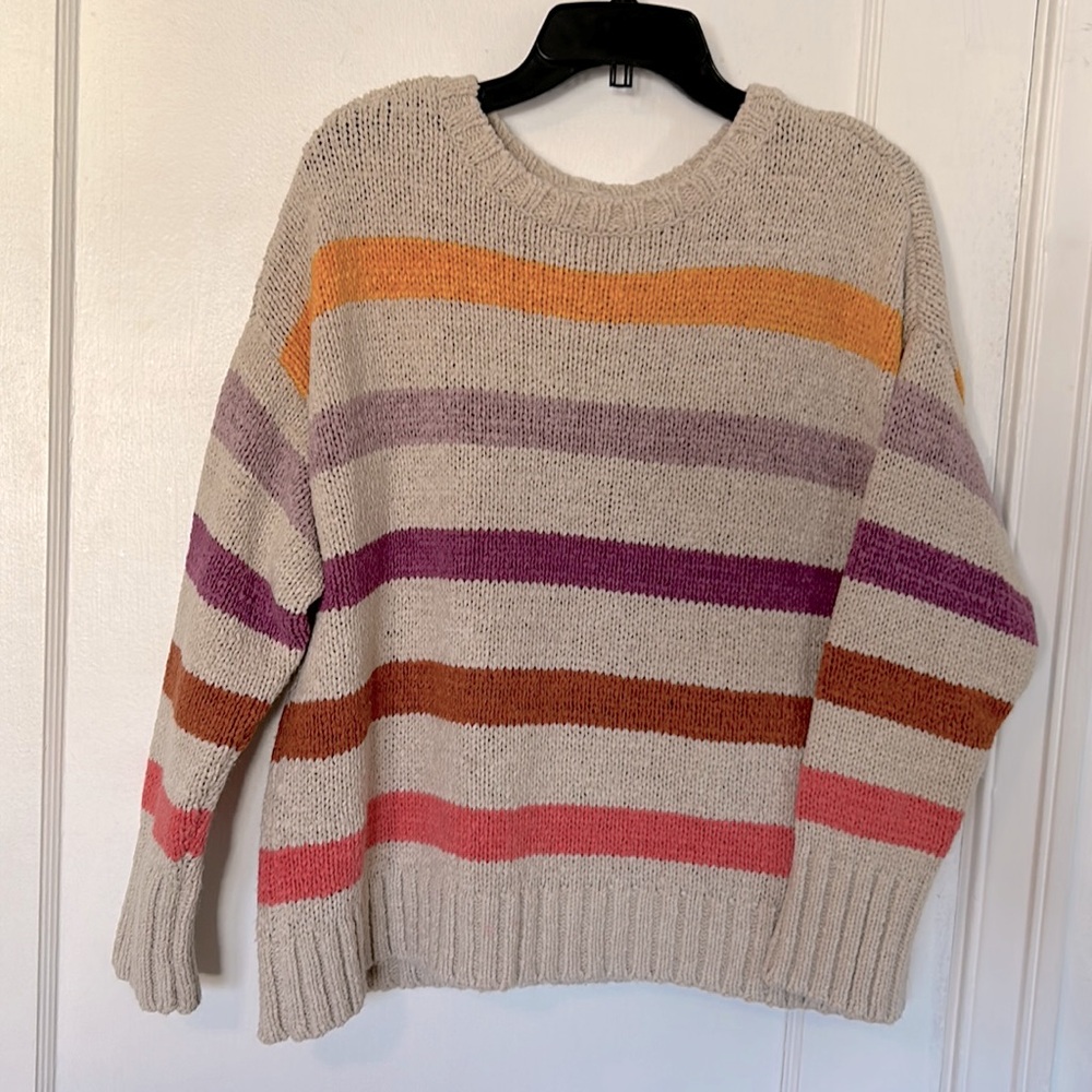 Lou &Grey by LOFT XL Cable knit sweater. Color stripe on sand.